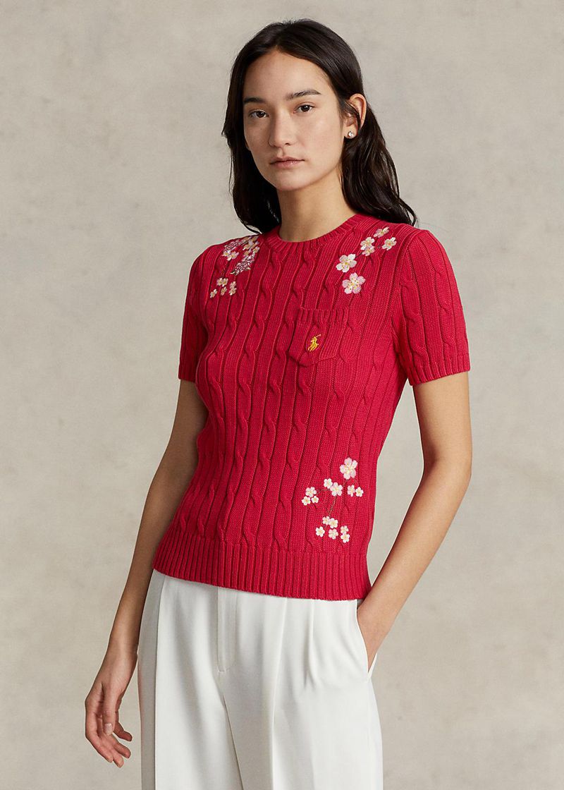 Sueter Polo Ralph Lauren Mujer Floral Cable Cotton Short-Sleeve Jumper Chile Rojas AUXLV-5304